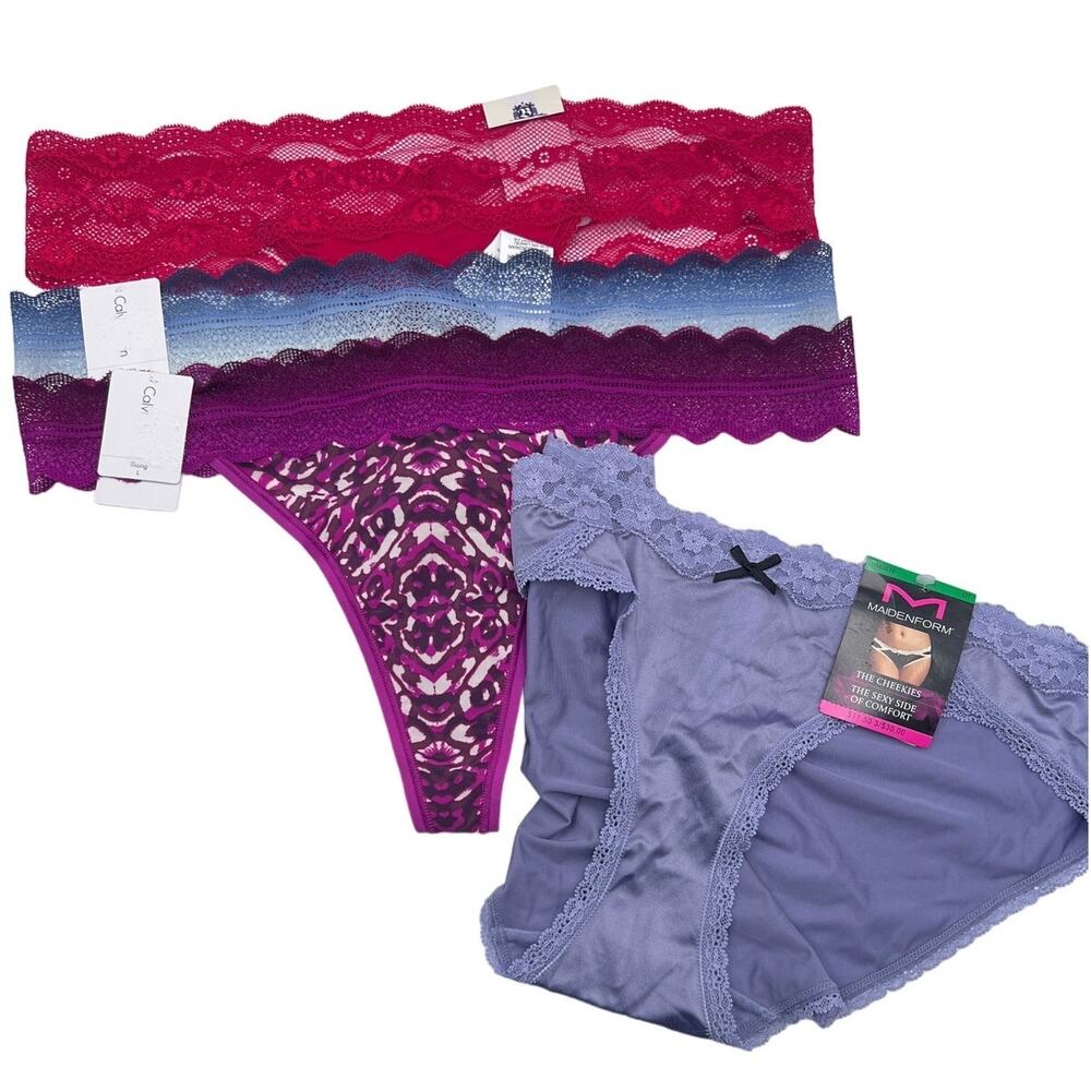 Calvin Klein b tempt'd Lace Trim Thongs & Maidenform Cheeky Bikini bundle Large